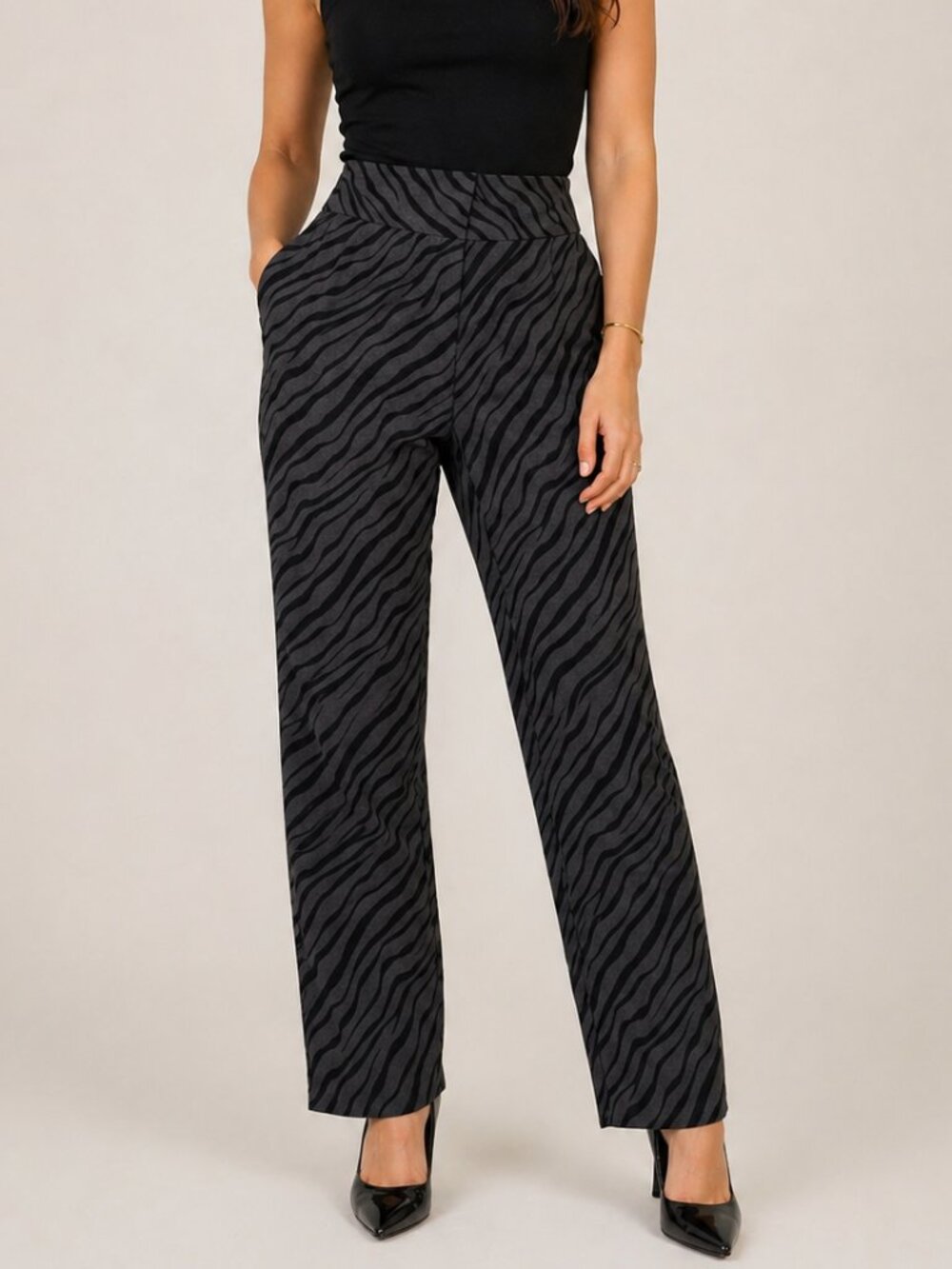 INC Zebra Print Pants High Rise Straight Leg Animal Print Y2K Chic